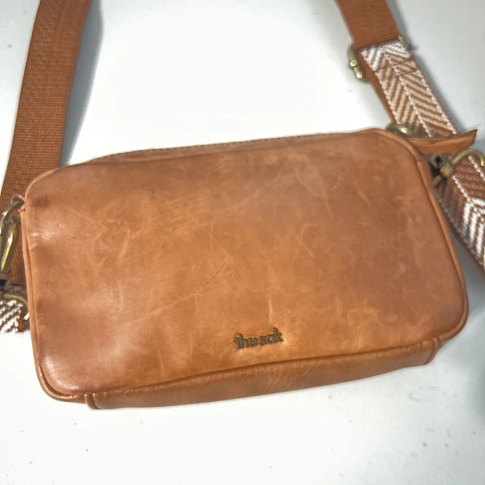The Sak Embossed Brown Leather Phone Crossbody